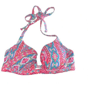NWT‎ Coco Rave 36B/C halter push-up bikini top bright ruched hot pink orange